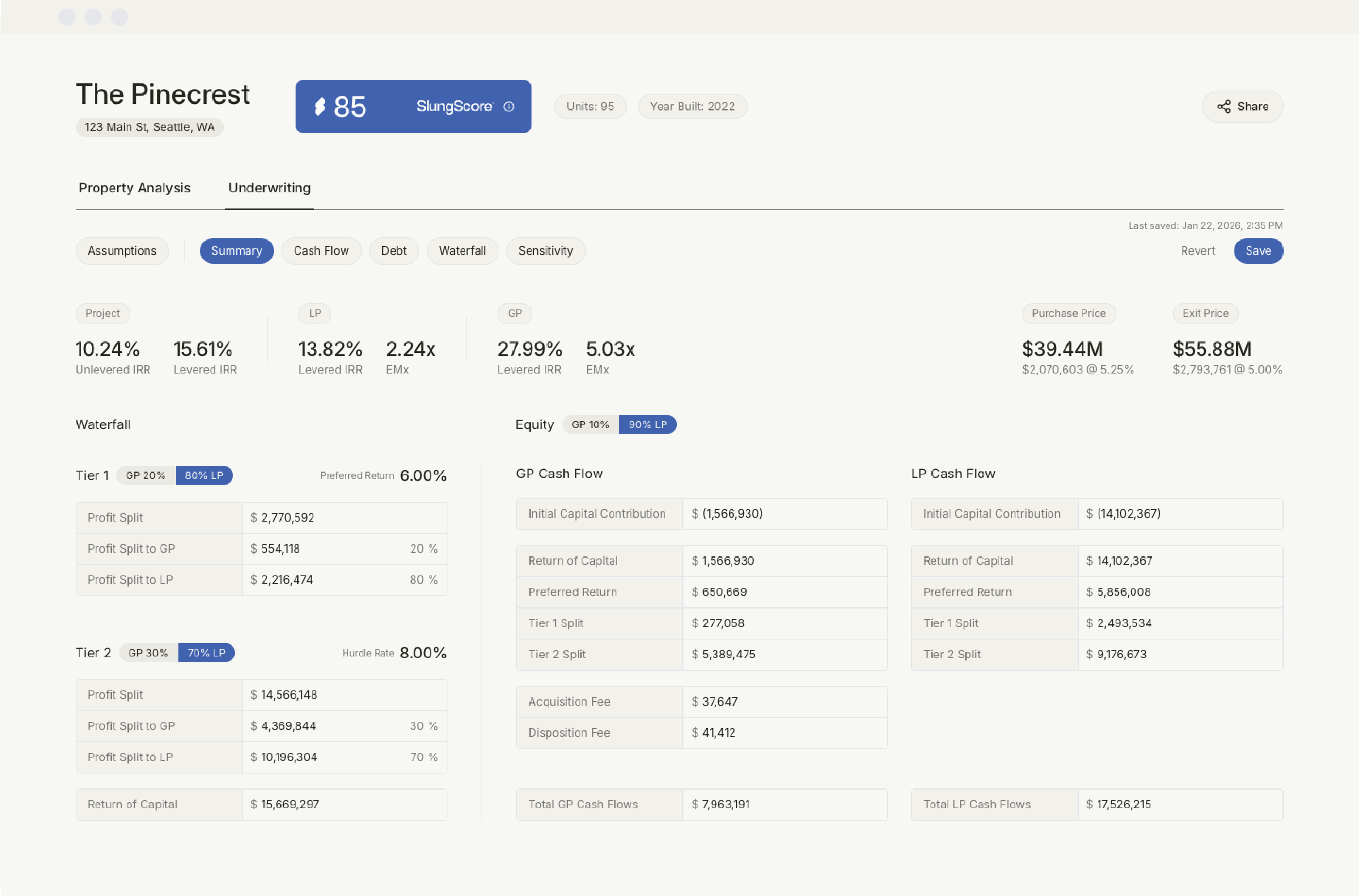 Slung Multifamily Property Analysis Dashboard and T-12 Underwriting View